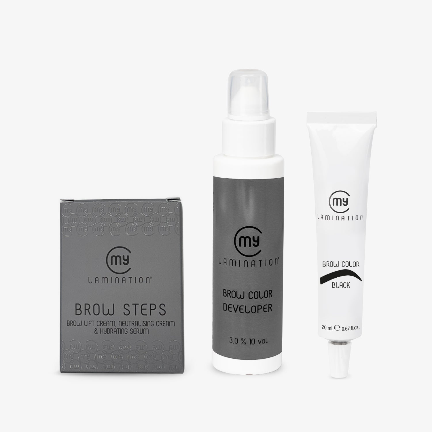 brow steps with brow color developer and brow color black