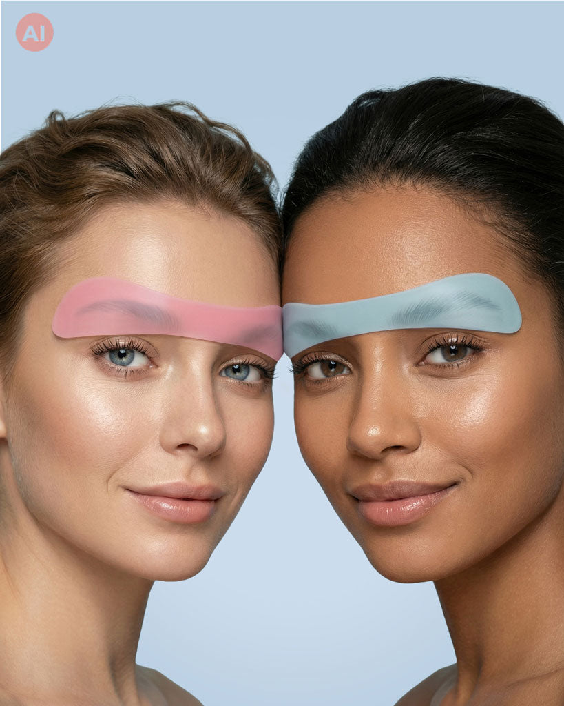 Two models are wearing two My Lamination brow covers on their eyebrows