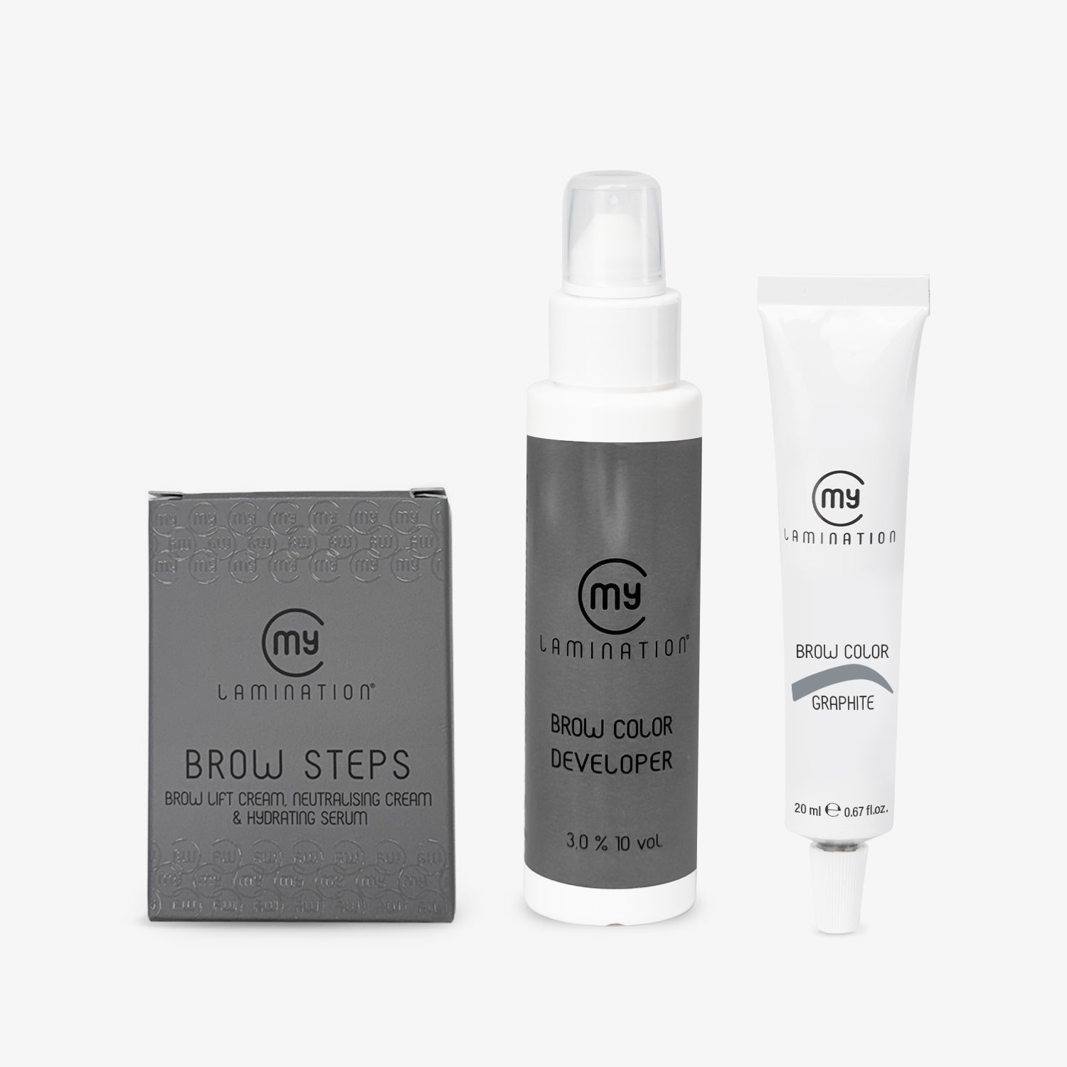 brow steps with brow color developer and brow color graphite