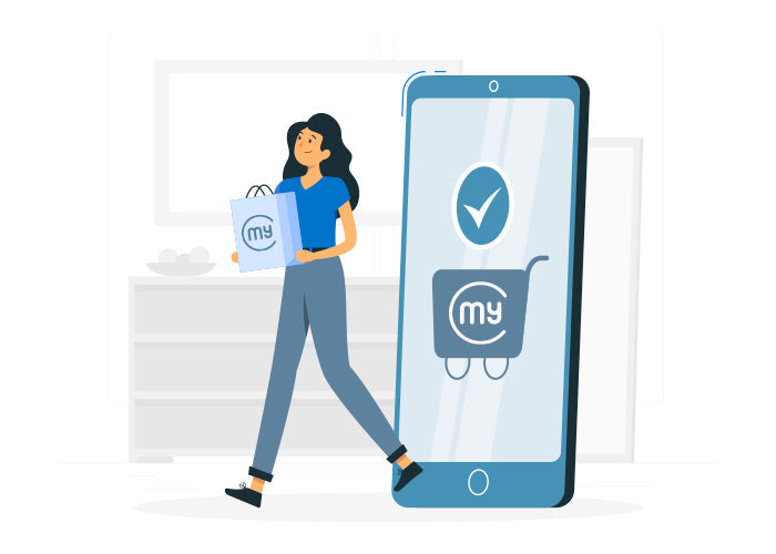 Illustration of a girl coming out of a cell phone after purchasing on My Lamination