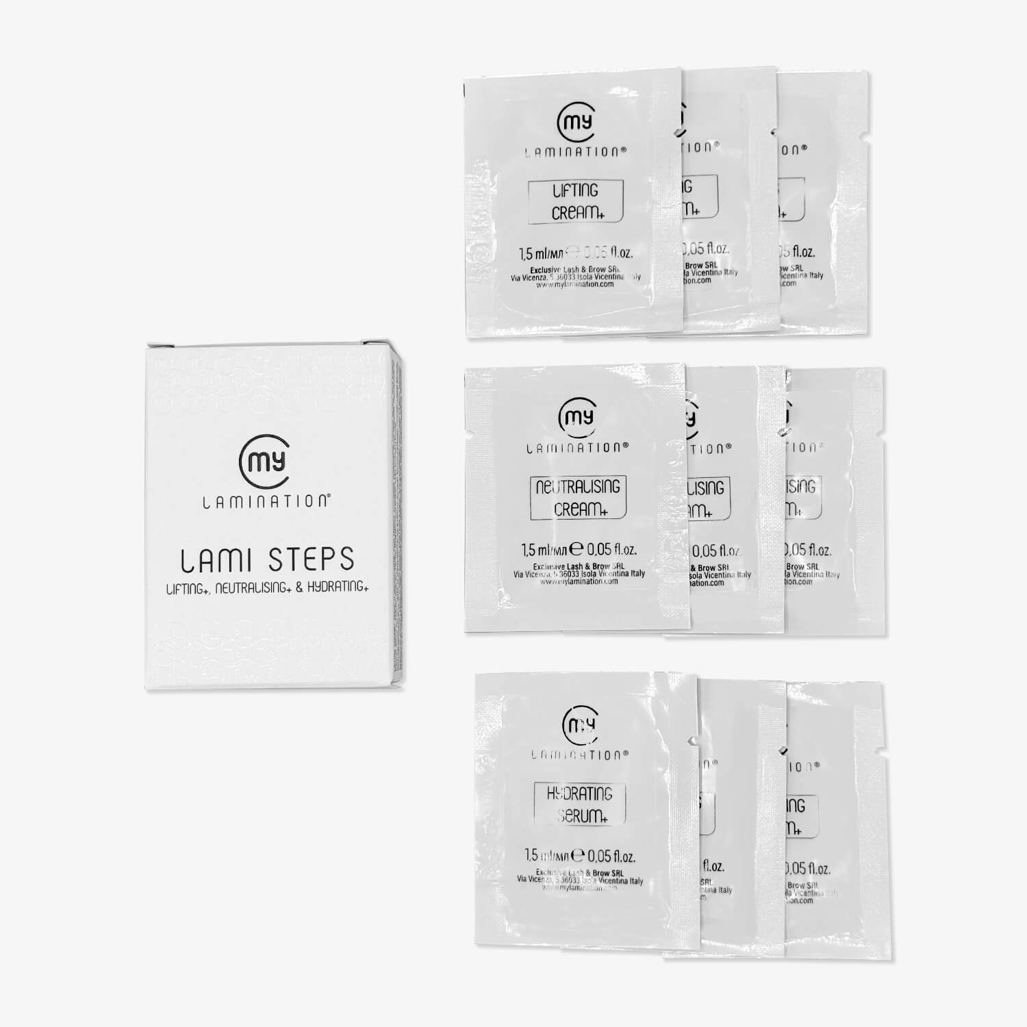 bustine con le tre fasi di laminazione ciglia my lamination